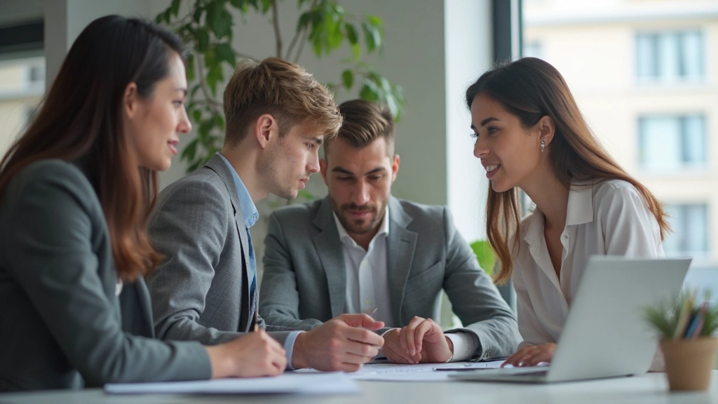 Молодые предприниматели обсуждают стратегию развития бизнеса в современном офисе