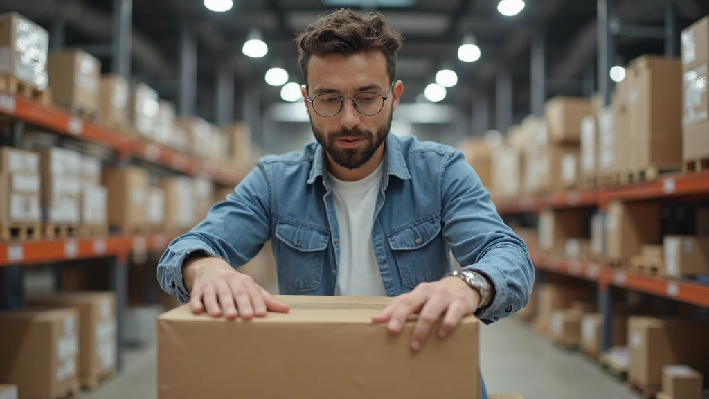 Предприниматель упаковывает заказ в небольшом складском помещении