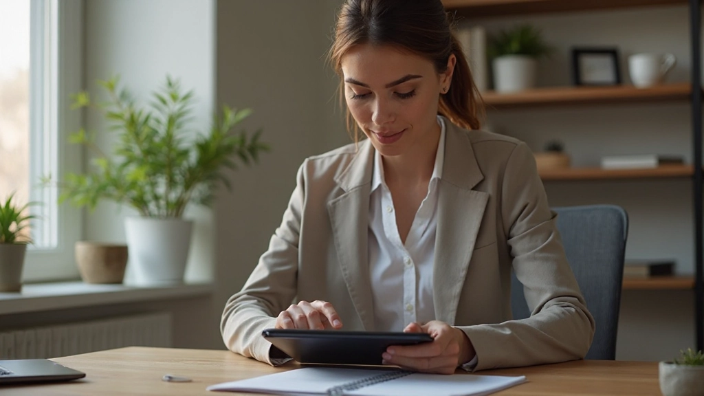 Молодой предприниматель анализирует данные продаж на планшете