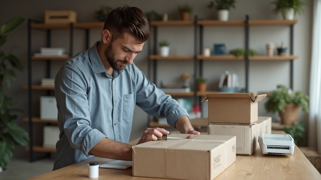 Предприниматель упаковывает товар для доставки клиенту в онлайн-магазине