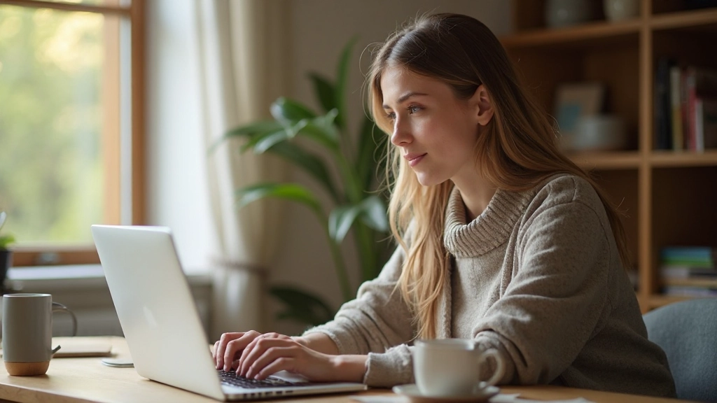 Фрилансер работает над проектом в домашнем офисе с кофе